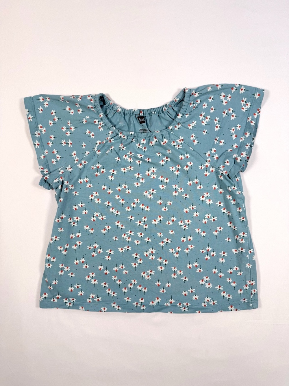 TEA Girls Floral Print Flutter Sleeve Top Size 5 Cottagecore Daisy Garden